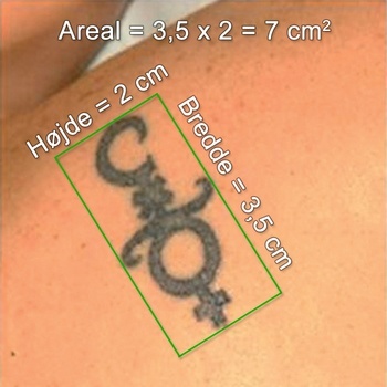 Tatovering, eksempel på udregning af areal af lille tatovering